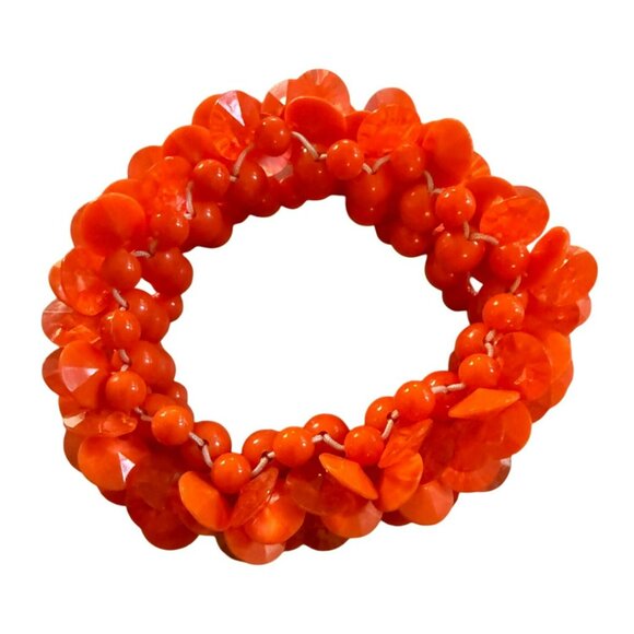 Chunky Stretch Bracelet With Orange Acrylic Beads Beautiful Vintage - Picture 4 of 4